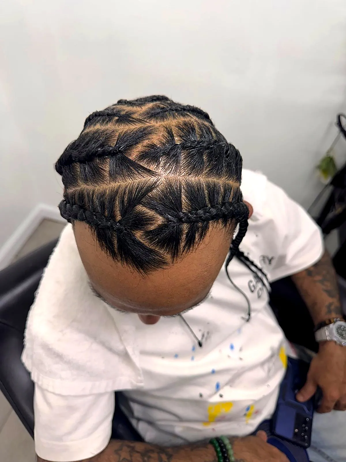 Zigzag part cornrow braids from above