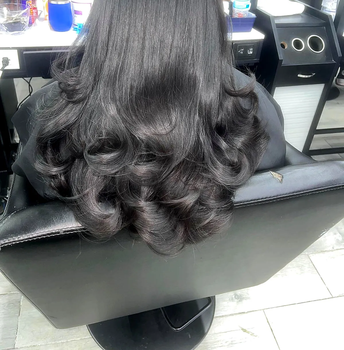 Long smooth hair after a keratin smoothing treatment